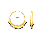 22K Gold Large Black Bead Round Hoop Earrings